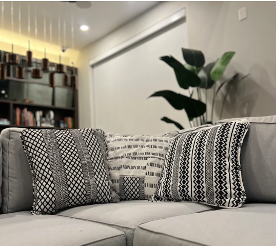 Authentic African Heritage: Immerse yourself in the rich tapestry of Africa with this authentic Kente textile pillow, harmoniously woven in white and black.