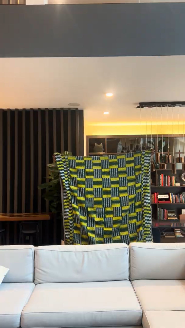 "Celebrate the beauty of African craftsmanship with this unique kente design, inspired by traditional motifs and symbols that tell the stories of Ghana's rich cultural heritage and weaving traditions."